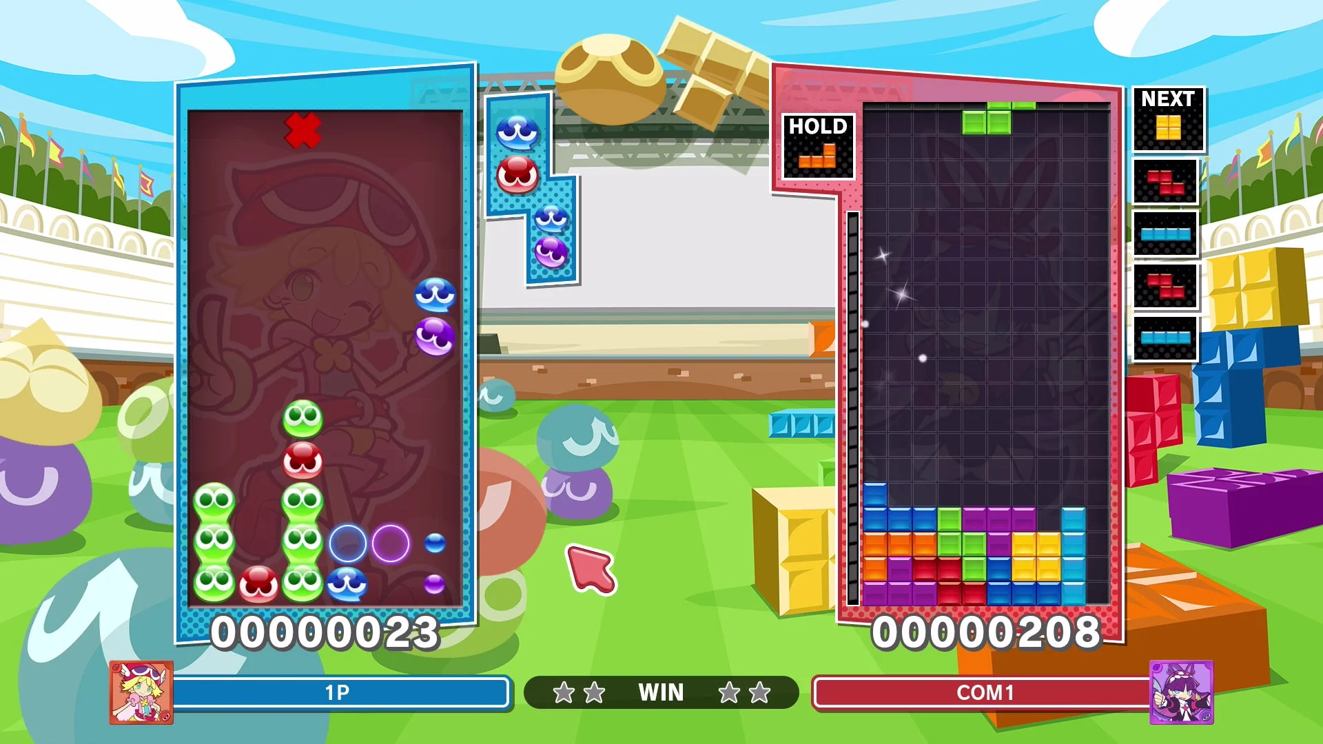 マウス操作でぷよを動かすゲーム画面