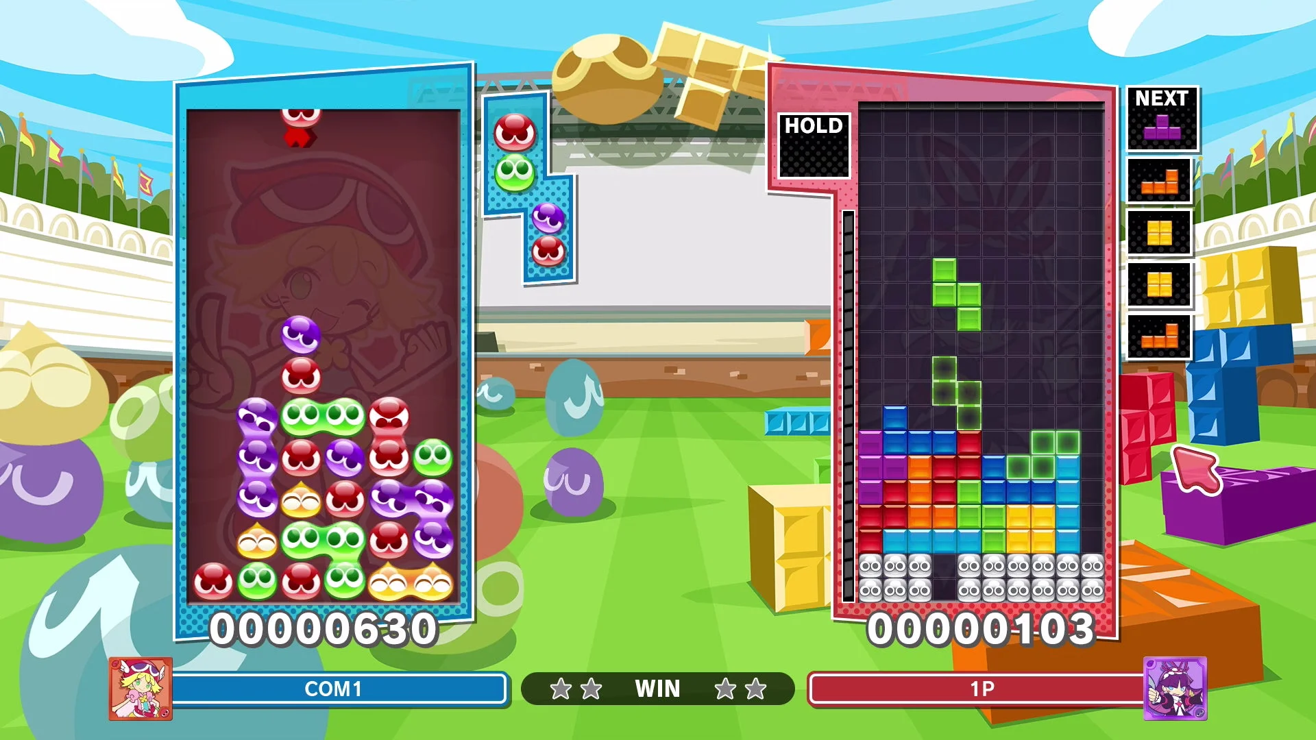 マウス操作でテトリミノを動かすゲーム画面