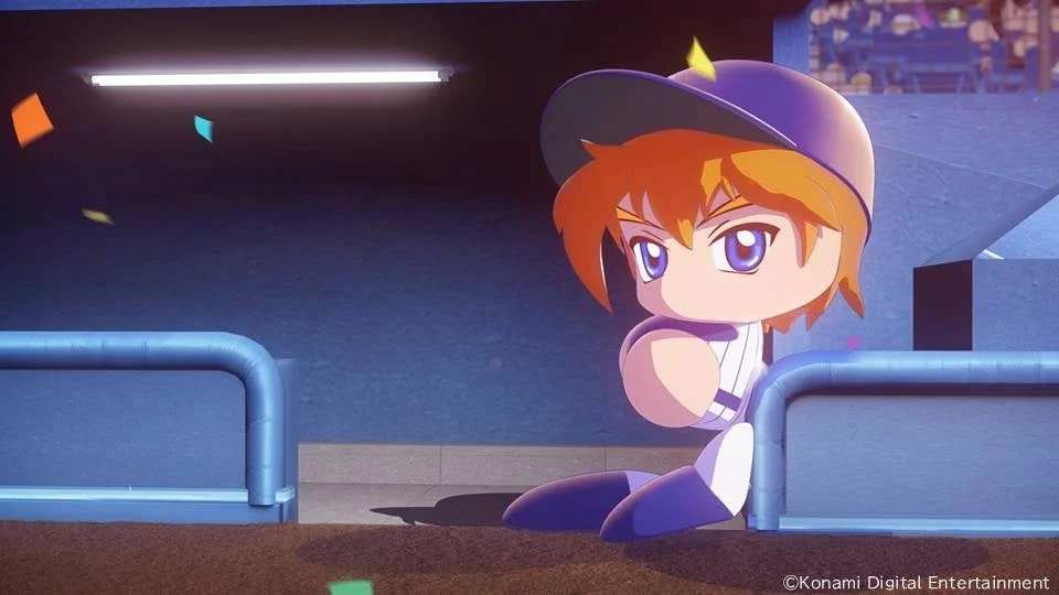 「パワフルプロ野球2026-2027」オープニングムービーより、ベンチで座り込む選手