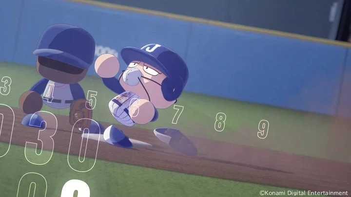 「パワフルプロ野球2026-2027」オープニングムービーより、スライディングする選手