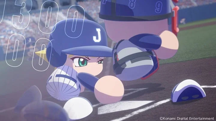 「パワフルプロ野球2026-2027」オープニングムービーより、ホームベース付近の選手たち