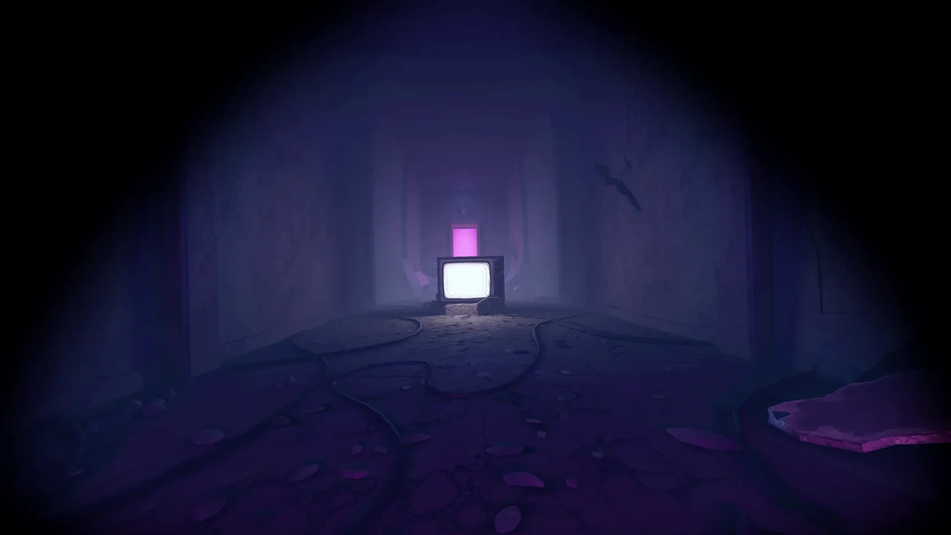 『リトルナイトメア VR Altered Echoes』ゲーム内の暗闇に光るテレビ