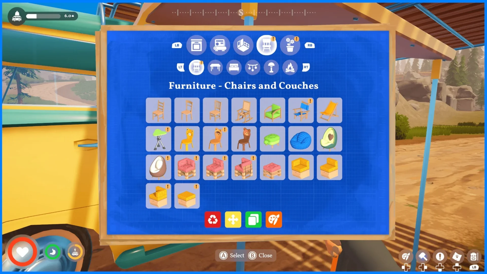 キャンピングカーの家具カスタマイズ画面