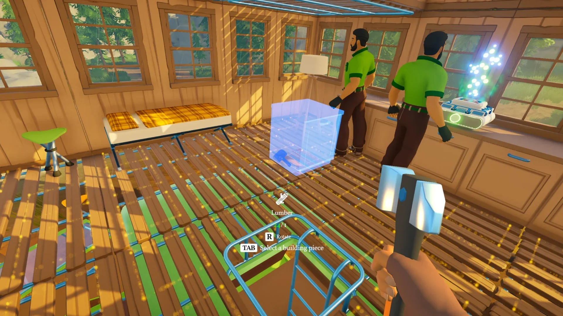 キャンピングカーの室内をモジュール建築システムでカスタマイズする様子