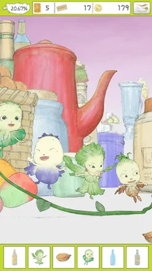 アイテム探しゲームのプレイ画面。様々な妖精やアイテムが隠れている