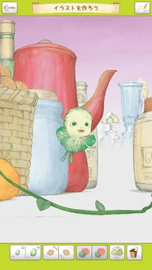 オリジナルイラスト作成画面。背景に妖精を配置している様子