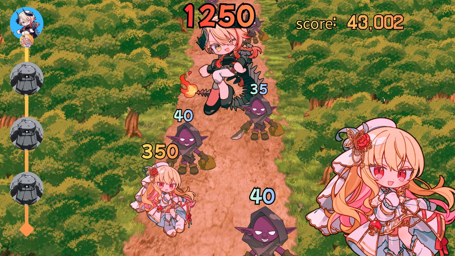 『Gun Girl Go』ゲームプレイ画面、別の草原ステージで敵と戦うキャラクター