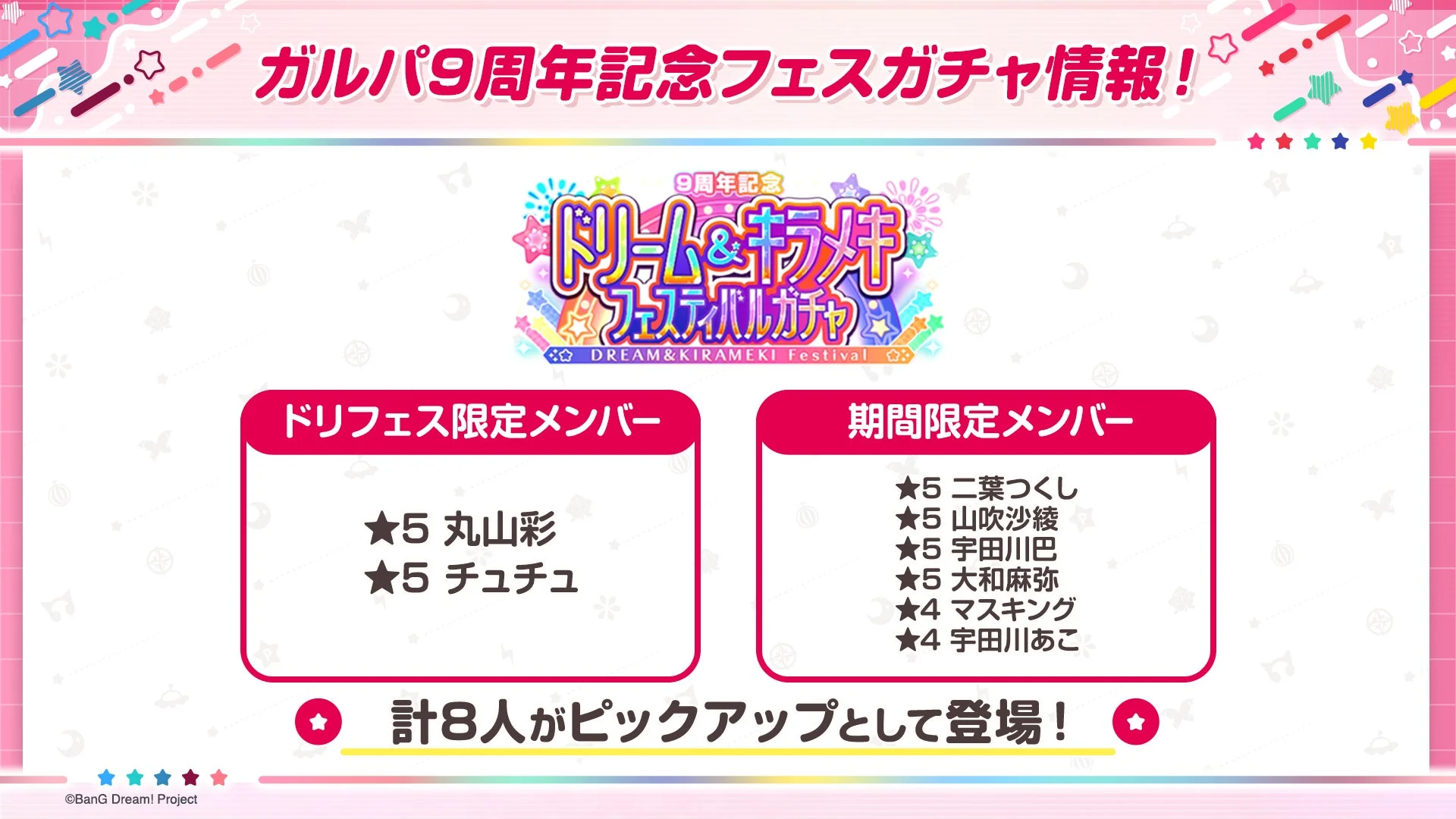ガルパ9周年記念ドリーム＆キラメキフェスティバルガチャ情報