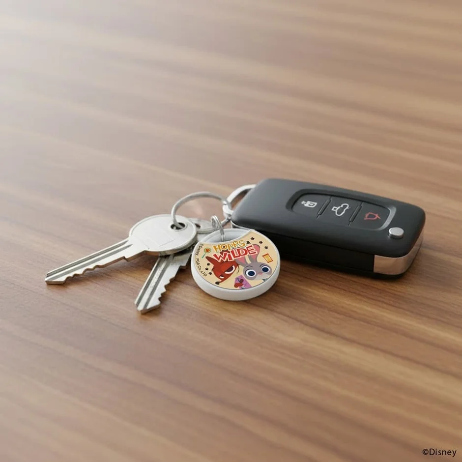 ズートピアの紛失防止タグを鍵に取り付けた使用例