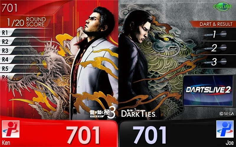 ダーツライブ3で表示される龍が如くコラボ限定ライブエフェクトのゲーム画面