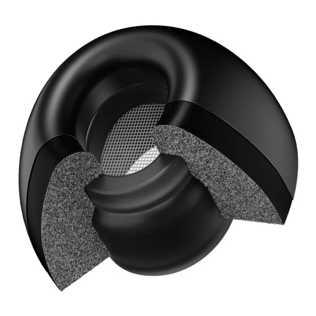 KeyBudz HYPERFOAM Comfortイヤーチップの断面図と内部メッシュ