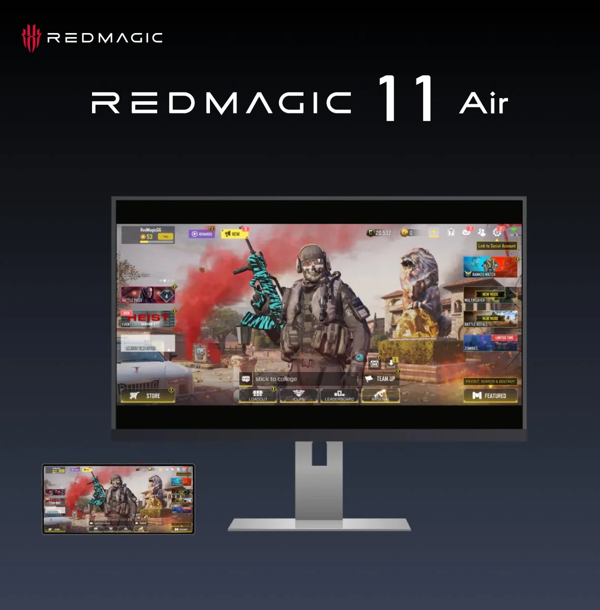 REDMAGIC 11 AirのSmartCastミラーリング機能でゲームを大画面で楽しむイメージ。
