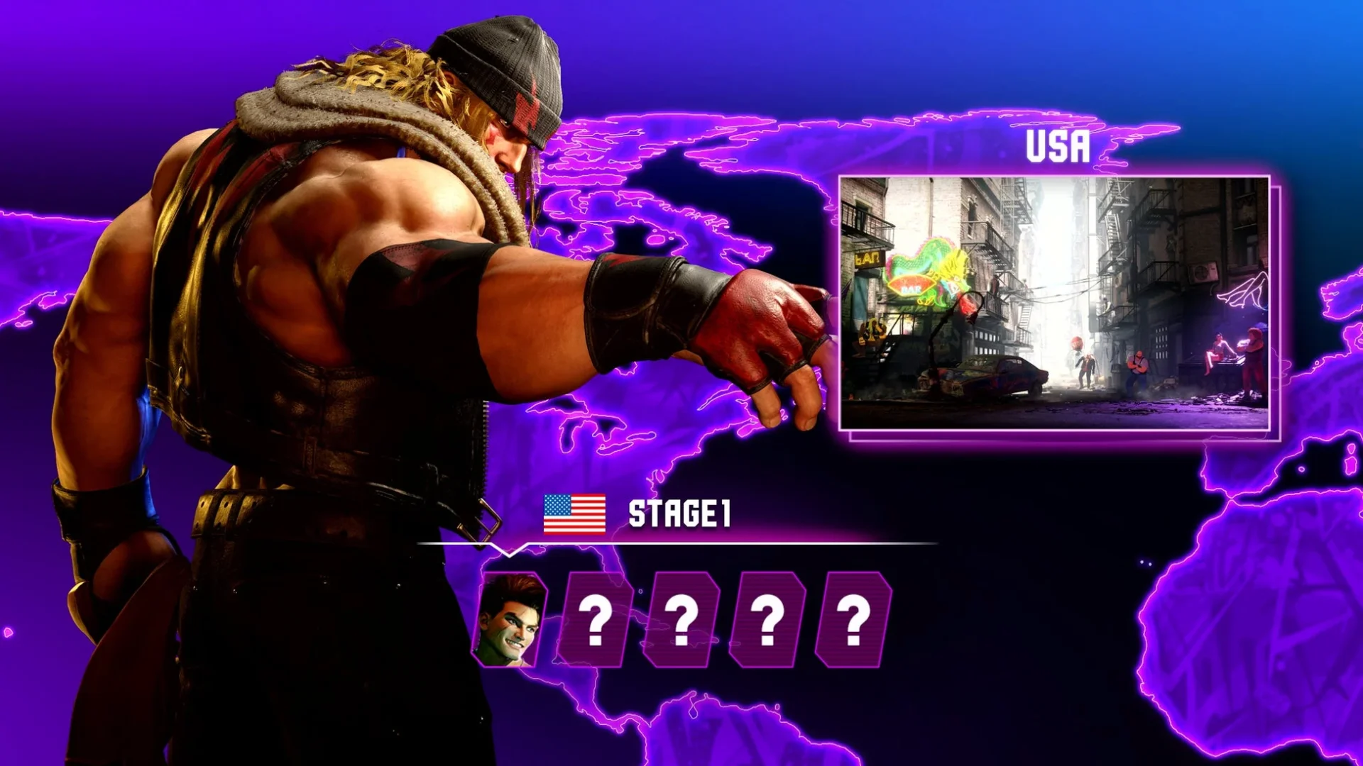 ストリートファイター6 アレックスのアーケードモードステージ選択画面