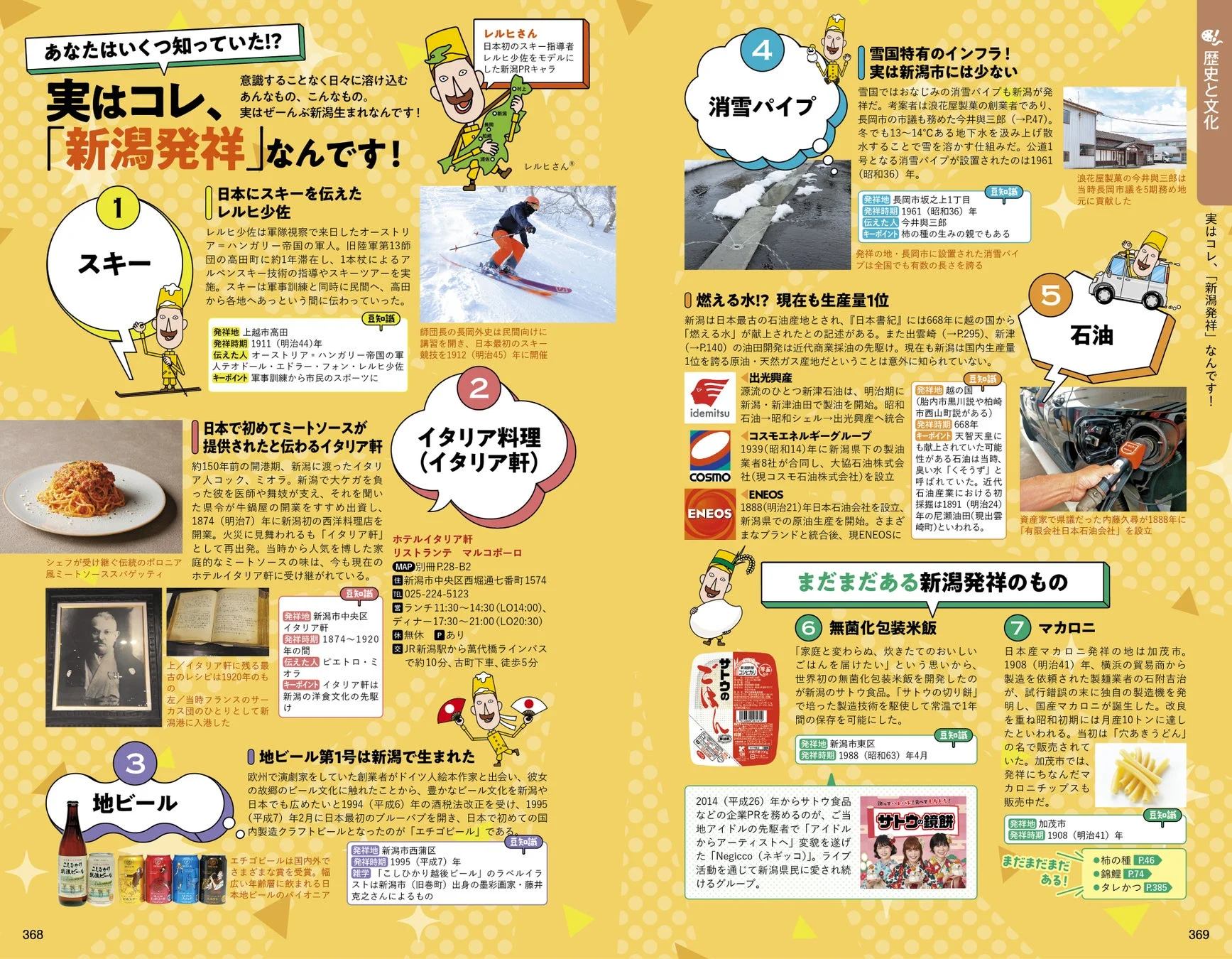 スキーやイタリアン料理など、実は新潟発祥の文化や名物を紹介するページ