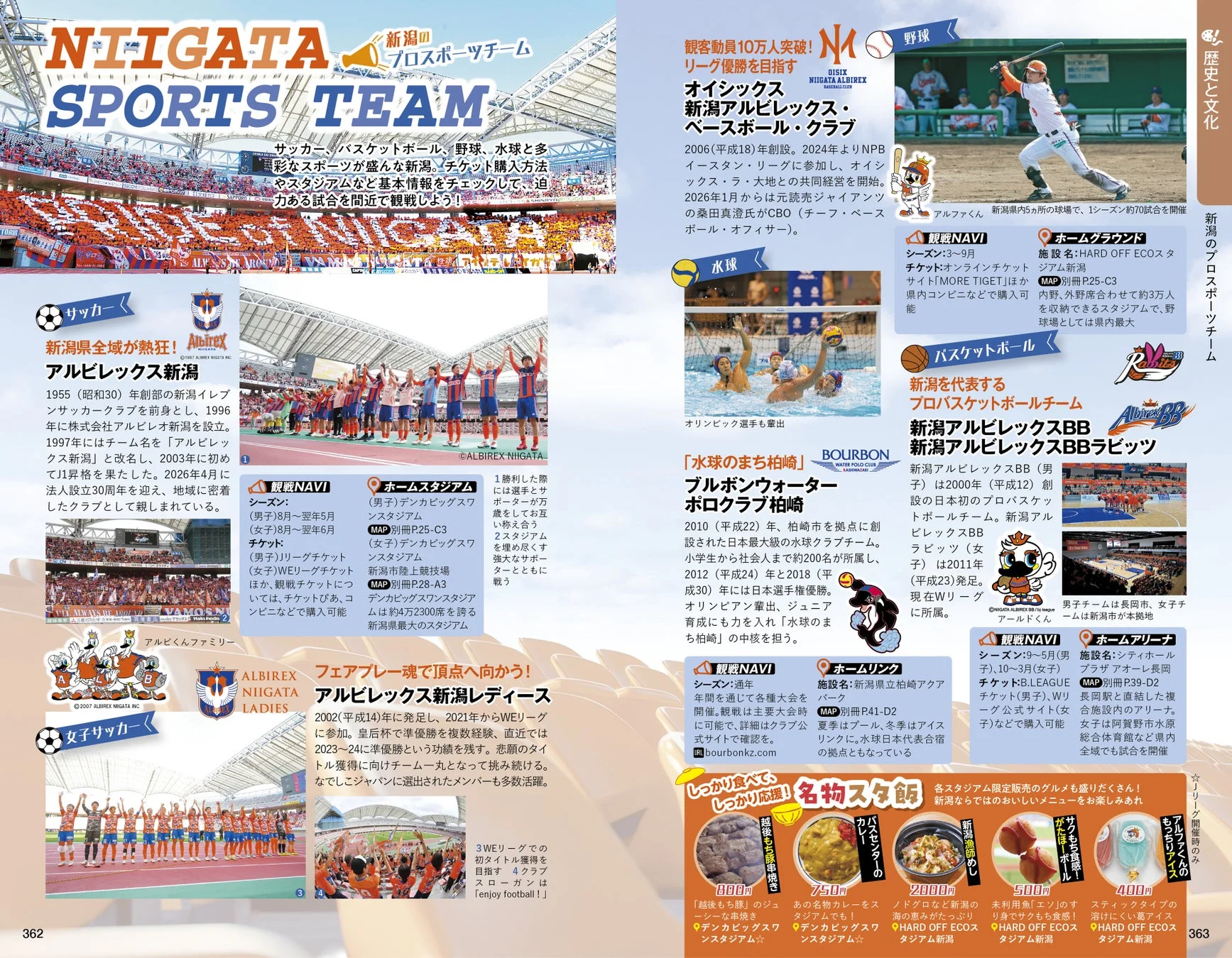 新潟のプロスポーツチーム（サッカー、野球、バスケ）を紹介するページ