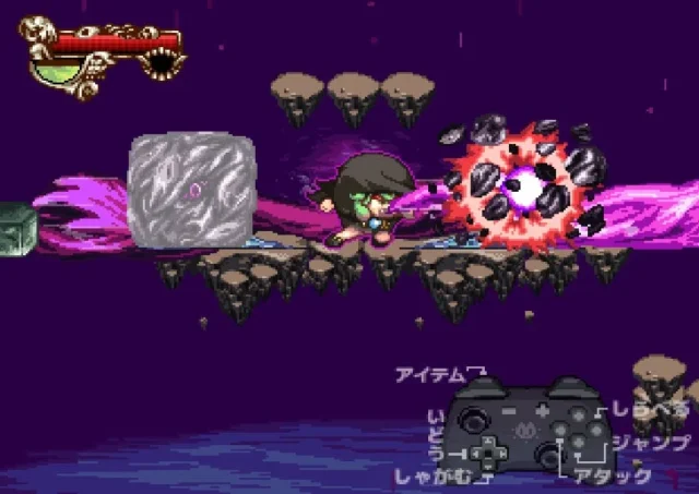 敵を石化させて足場にする「敵を利用する」アクションのゲーム画面