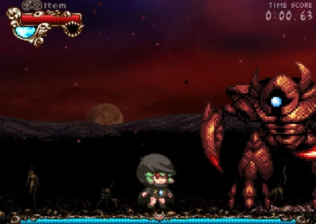 第1章のクライマックスに登場する強大なボスとのバトル画面