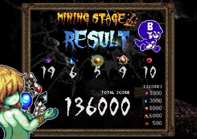 宝石採掘ミッションのリザルト画面と獲得スコア