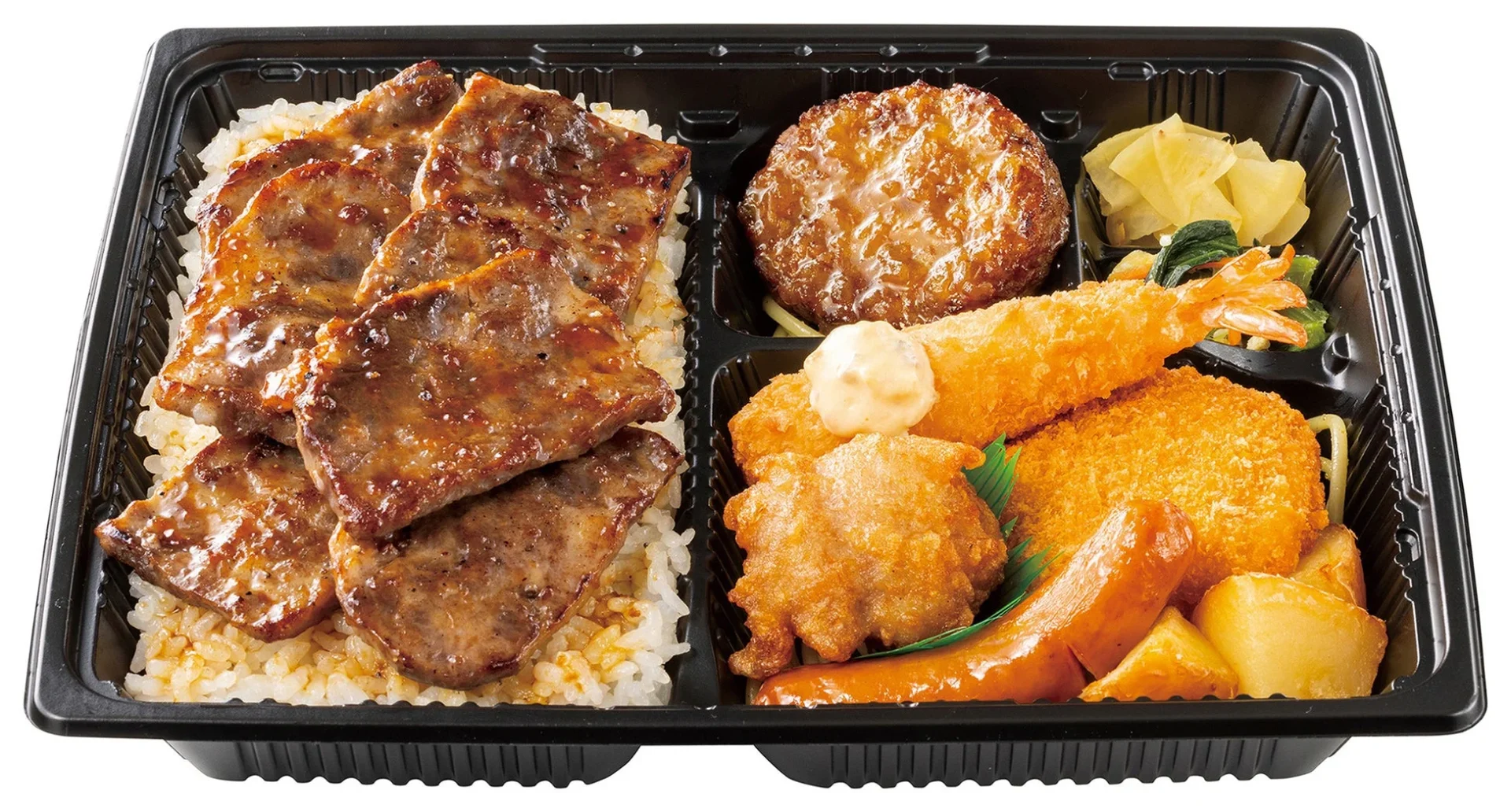 ほっともっとの新ビーフカットステーキと揚げ物のミックス弁当