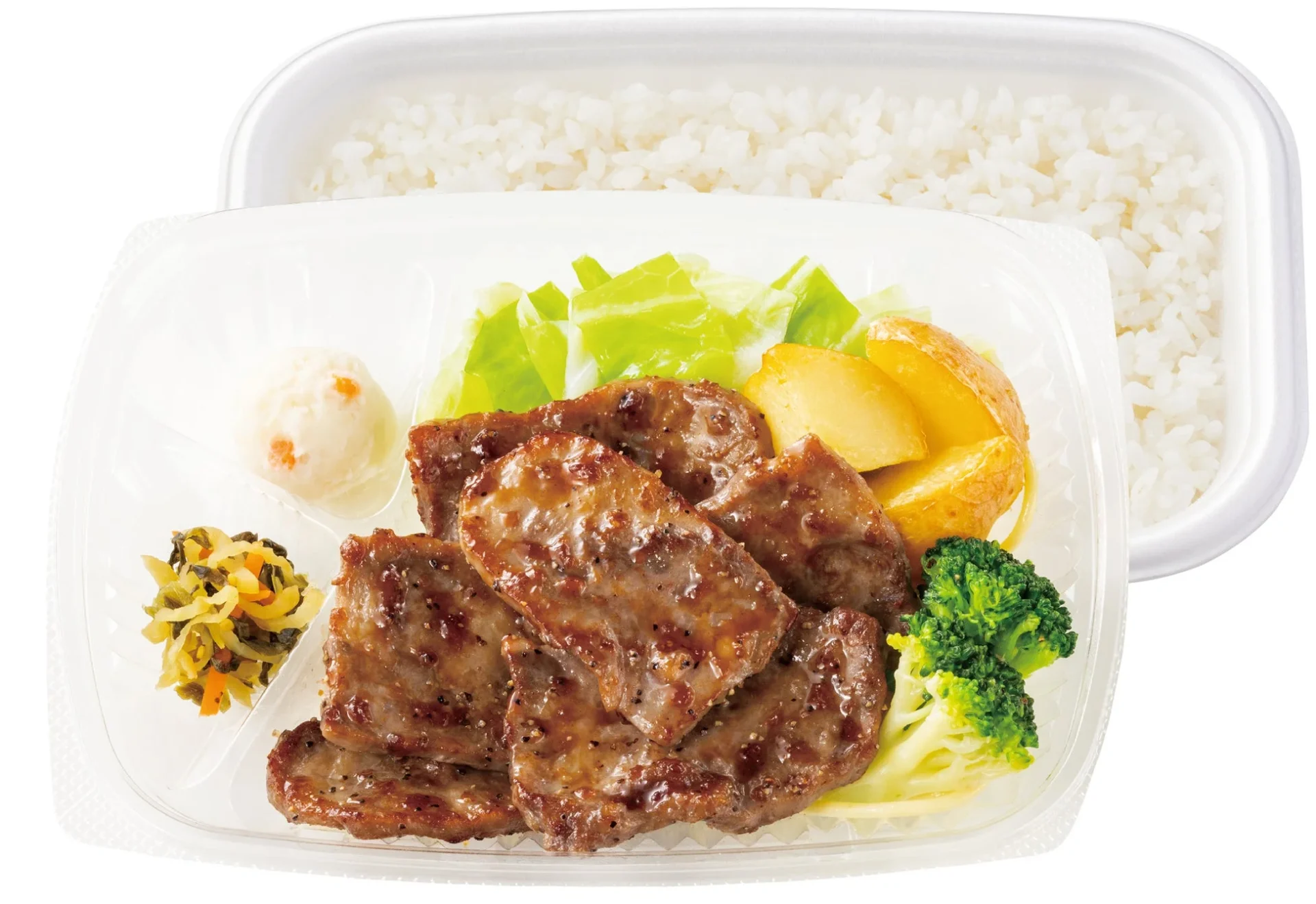 ほっともっとの新ビーフカットステーキ弁当（ご飯別盛り）