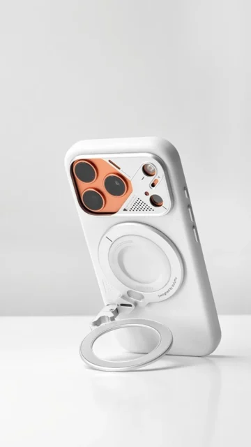 AULUMU G09 スマホリングスタンドを装着したスマホが縦置きスタンドとして使われている様子