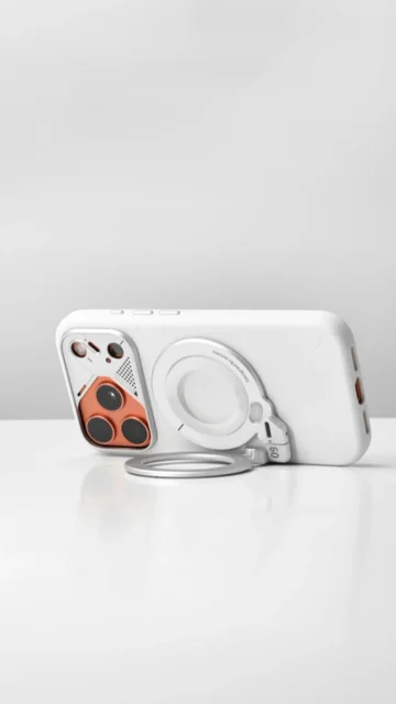 AULUMU G09 スマホリングスタンドを装着したスマホが横置きスタンドとして使われている様子