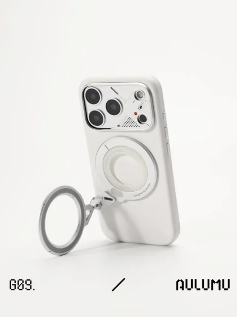 AULUMU G09 スマホリングスタンドとA17耐衝撃ケース（シルバー）を組み合わせた使用例