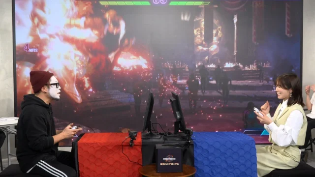 丹生明里さんと団長が「ストリートファイター6」で対戦する様子