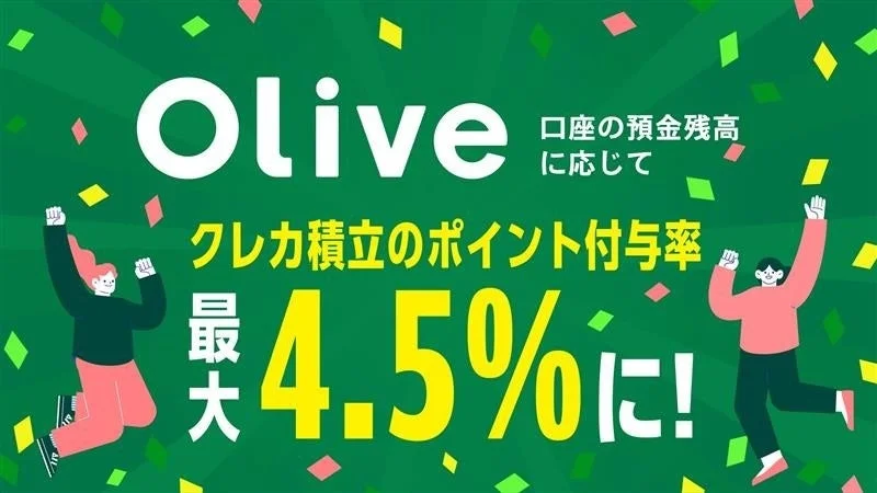 Oliveクレカ積立のポイント付与率が最大4.5%になることを示すメインビジュアル