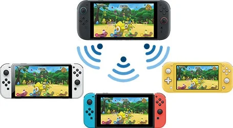 Nintendo Switch 2とNintendo Switchを持ち寄ってローカル通信で遊ぶイメージ