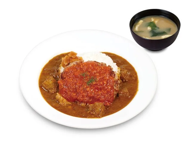 うまトマハンバーグ創業ビーフ牛タンカレーとみそ汁