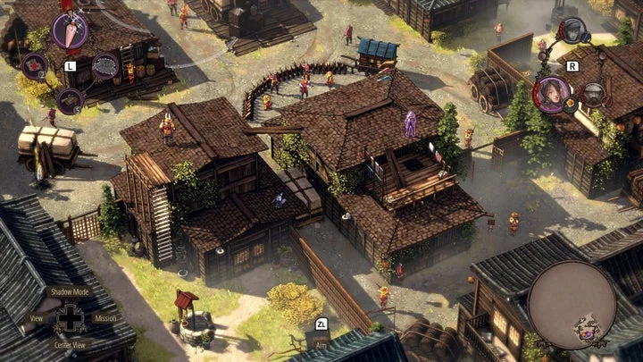 『Shadow Tactics』の屋根上から敵を監視するステルスゲームプレイ画面