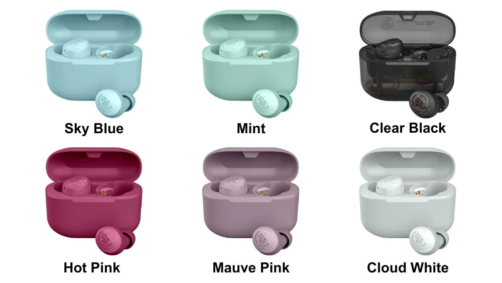 JLab Go Pop+ の新カラー6色（Sky Blue、Mint、Clear Black、Hot Pink、Mauve Pink、Cloud White）