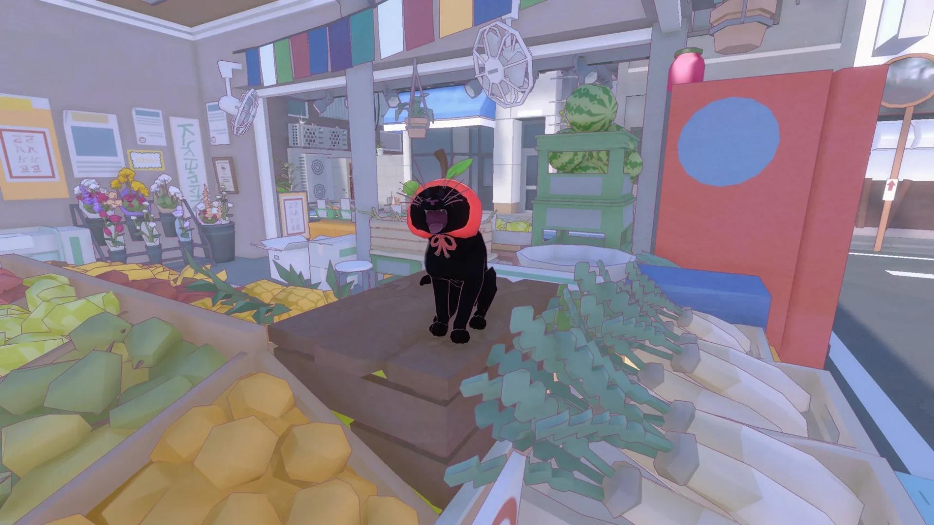 店内で帽子をかぶって佇む黒猫のゲーム画面