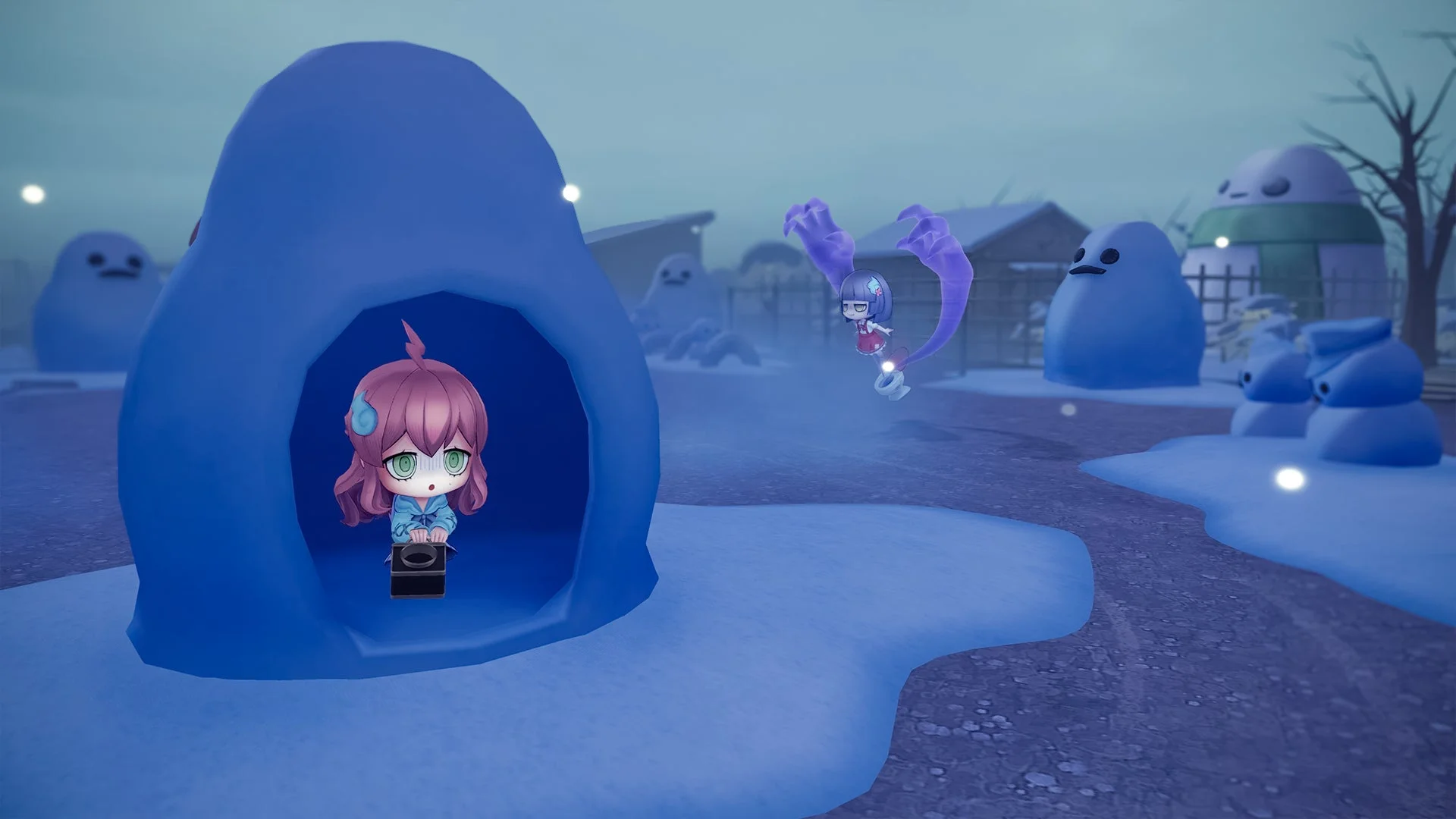 冬模様マップで雪の隠れ蓑に隠れるニンゲンとオバケ