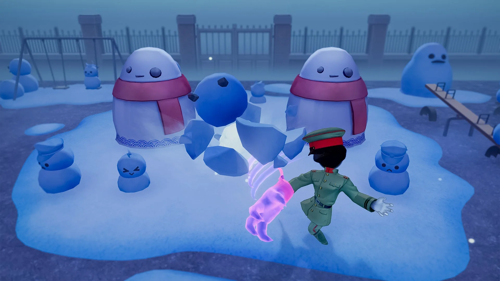 冬模様マップで雪だるまを破壊するオバケ