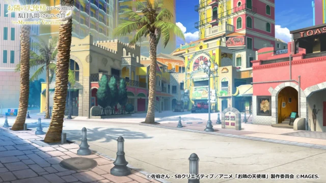 ゲームに登場する沖縄の観光地「アメリカンビレッジ」の背景イラスト