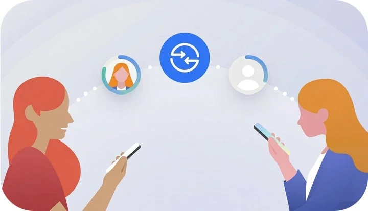 Quick ShareとAirDropによるデバイス間データ共有のイメージイラスト