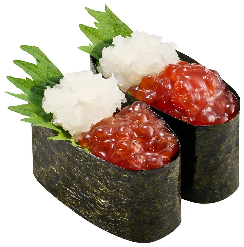 煎り酒漬け筋子と大根おろしが乗った軍艦巻き
