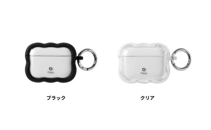 iFace Flou AirPodクリアケースのブラックとクリアの製品単体写真