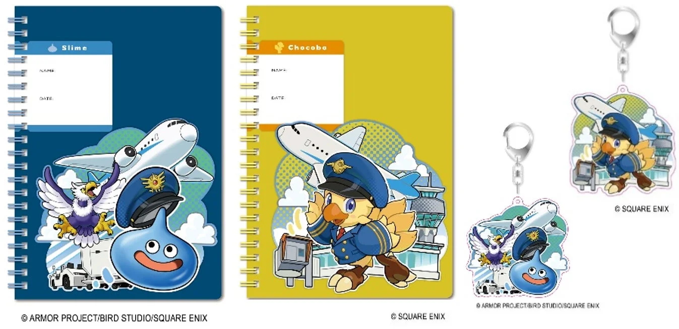 空港モチーフの描き下ろしイラストを使用したSQUARE ENIX POP UP STORE限定のノートとキーホルダー。